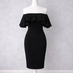 Lulus Aurelia Black Off-the-Shoulder Bodycon Midi Dress Size M